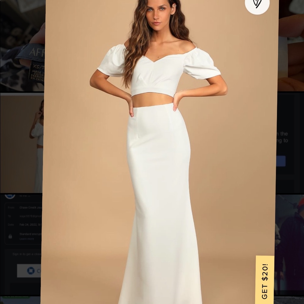 Lulus white two piece set dress skirt bride bridal
